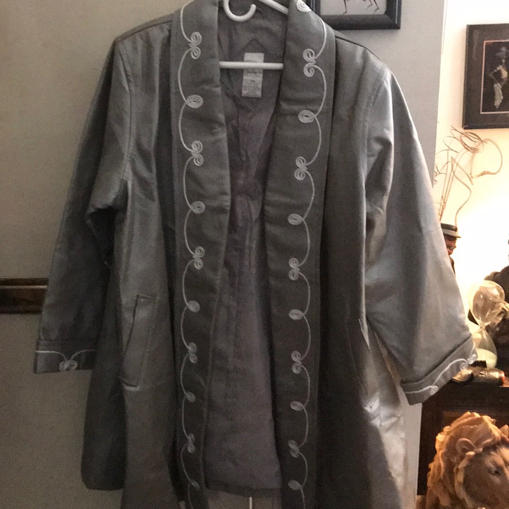 Embroidered Silver Leather Jacket